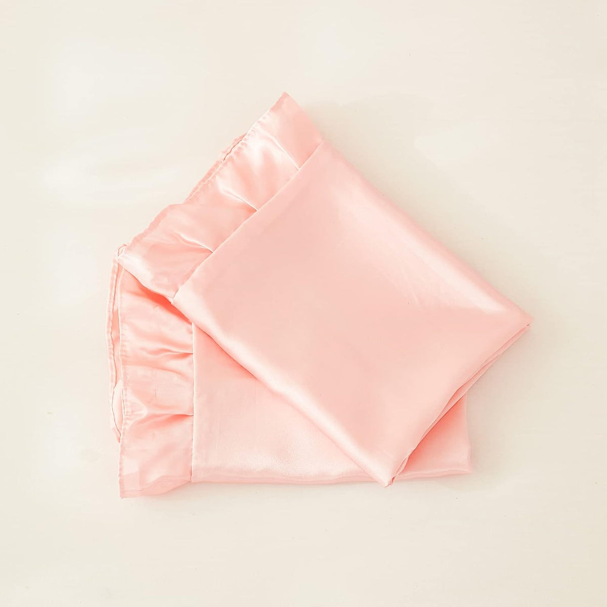 Pink Satin Pillowcases with Romantic Blush Ruffle, Silky Satin Pillow Cover 2 Pack, Super Smooth Lightweight, Farmhouse Lace Fringed Blush Pillow Shames, 20X40 Inches