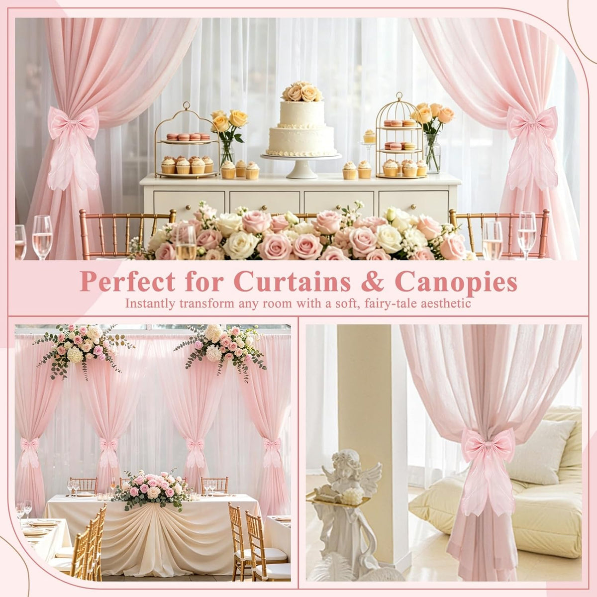 Magnetic Bow Curtain Tiebacks, Pearl Curtain Ties Holdbacks, 2 Pack