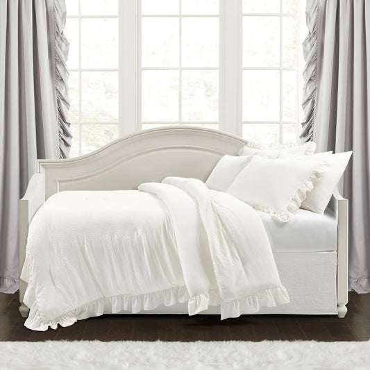 Reyna Ruffle Daybed 6 Piece Set 68" W x 92" L, Blush - Pink Bedding Set - Daybed Comforter Set - Ruffled Bedding - Coquette Decor