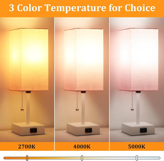 15'' Table Lamp for Bedroom set of 2,3-Color Bedside Lamps with Pull Chain Table Lamps for Night stands ,Small Night Light Lamps with 2 Bulbs Lamps for Living Room Kids Room Office Decor(Pink+White)