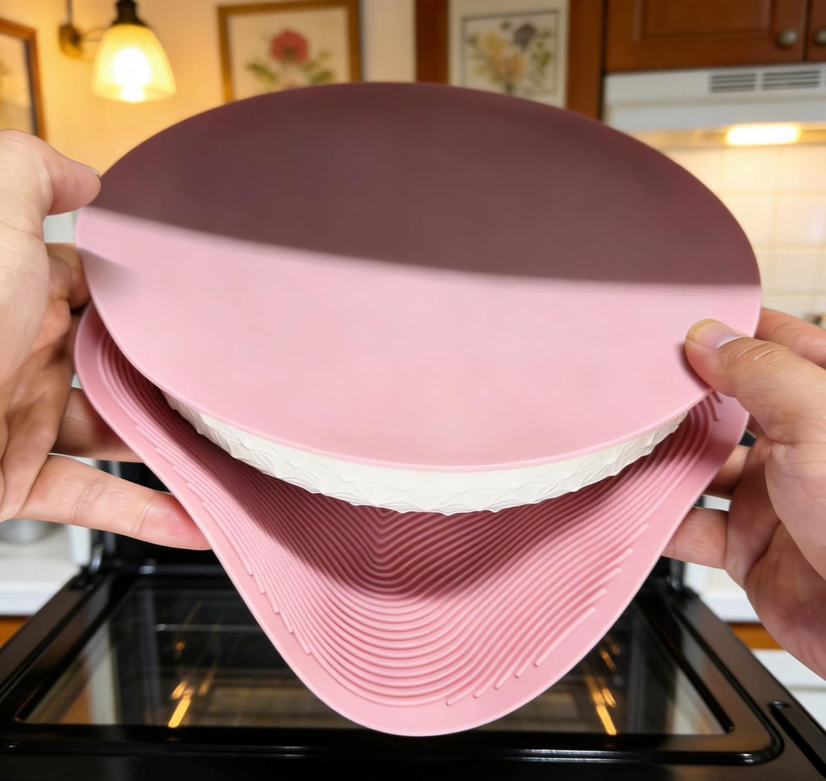 Silicone Hot Pot Holder Mats 10in (3-PCS) - Heat Resistant Countertop Protector with Non-Slip Geometric Pattern, Easy Clean Kitchen Trivet for Dining Table, Stove Top, Counter Safe Medium Pink