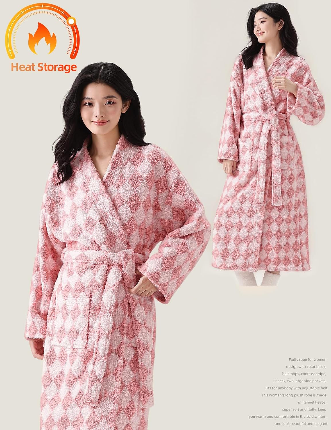 Womens Striped Fluffy Robe Long Plush Fuzzy Warm Bathrobes