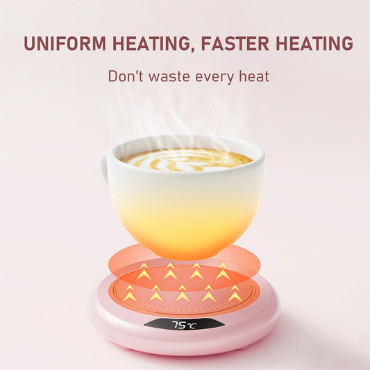 Mug Warmer for Desk, Fast Heating 3 Temp Settings Mug Warmer with Temperature Display and Auto Shut Off for Home Office Coffee, Tea, Milk, Up to 167f/75c (No Mug Provided) Pink