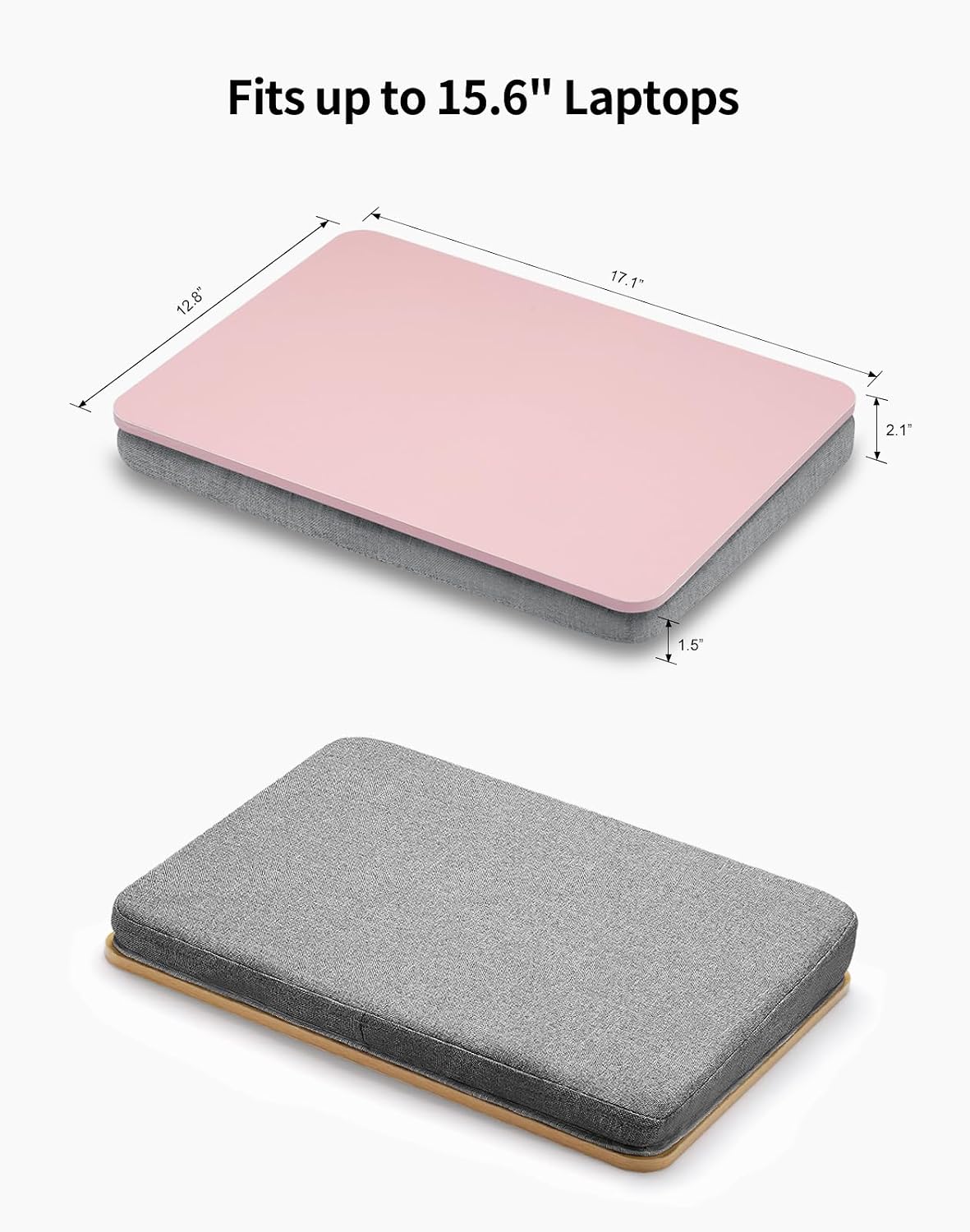 Lap Desk with Pillow Cushion, Portable Bed Desk, Fits up to 15.6 inch Laptop, Lap Stand for Bed & Couch & Carpet, Book/Tablet/Drawing Board Stand - Pink