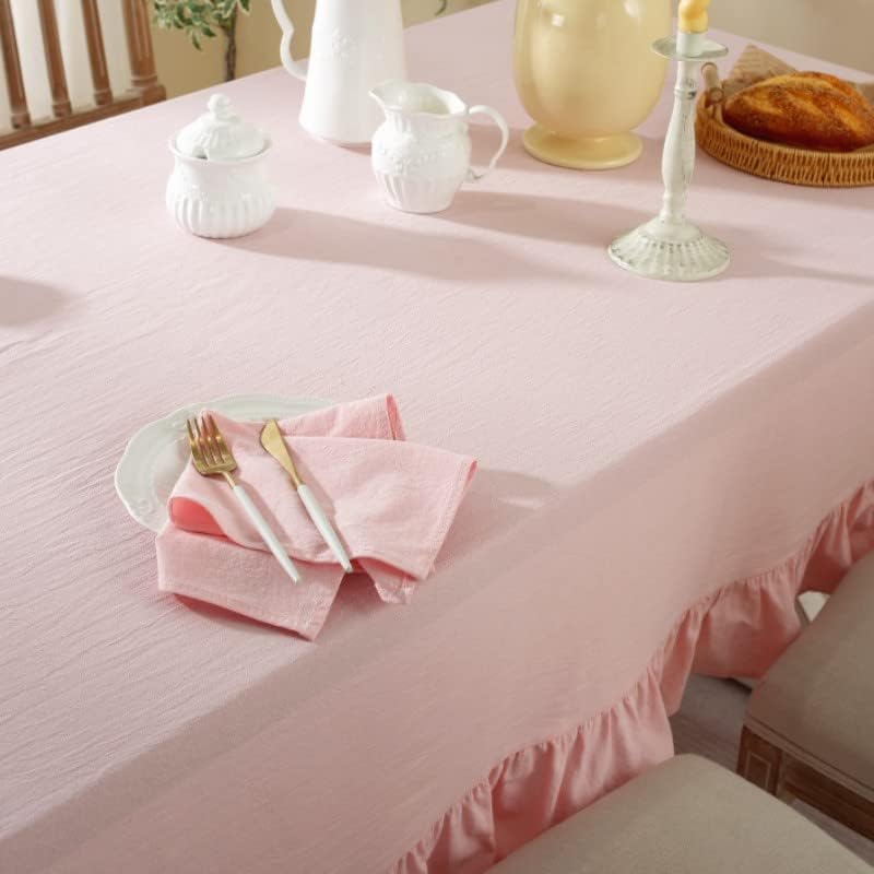 Cotton Linen Solid Color Tablecloth Farmhouse Dining Pink Tables Cover, Soft Fabric Square Table Cloths for Wedding Party Kitchen Picnic Tabletop,Pink,35X35 Inch