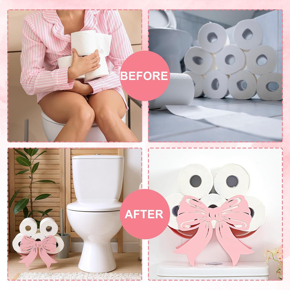 Light Pink Bow Bathroom Decor Pink Toilet Paper Holder 8 Rolls