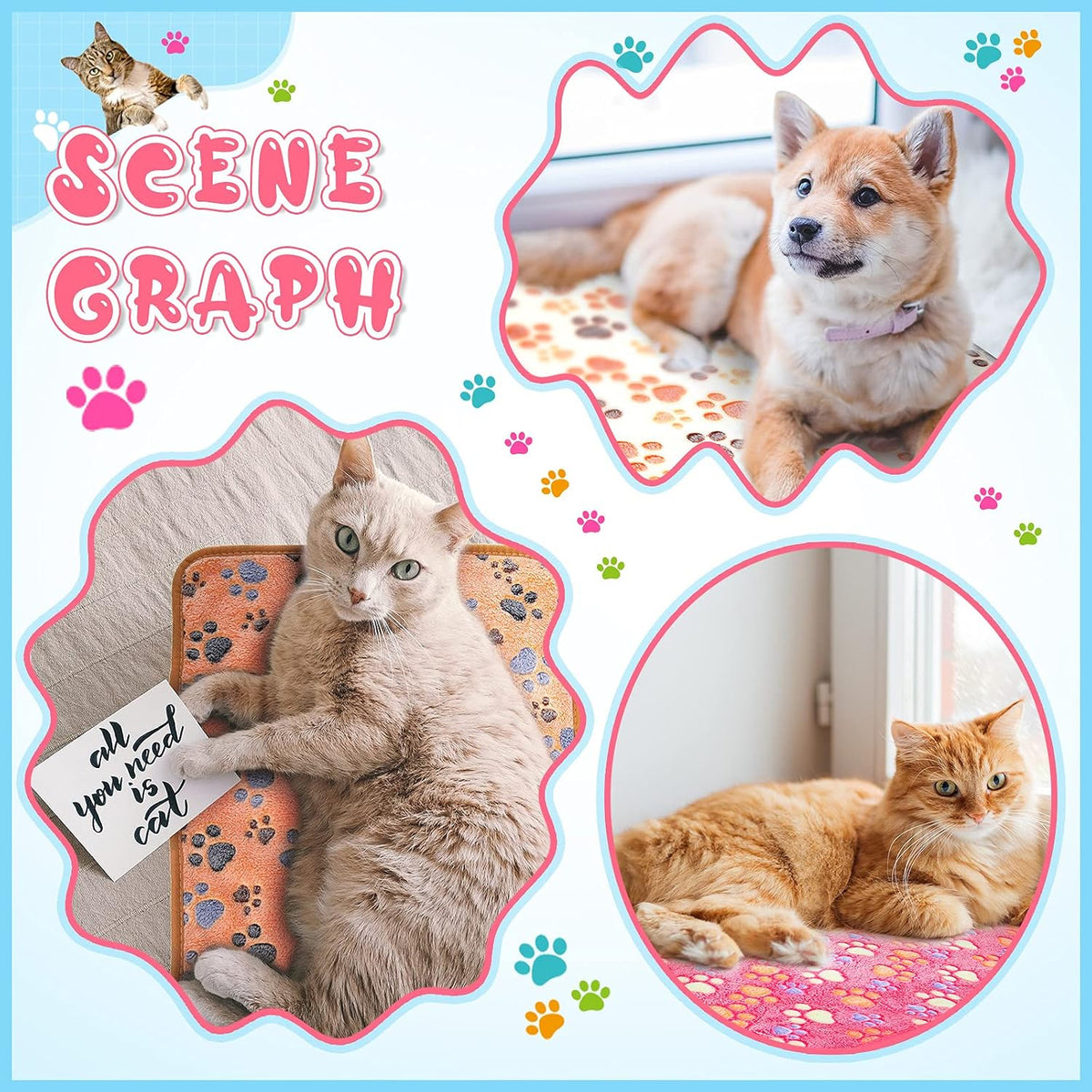 4 Pack Fleece Dog Blanket for Pet,Pink,24 x 16 Inch,Paw