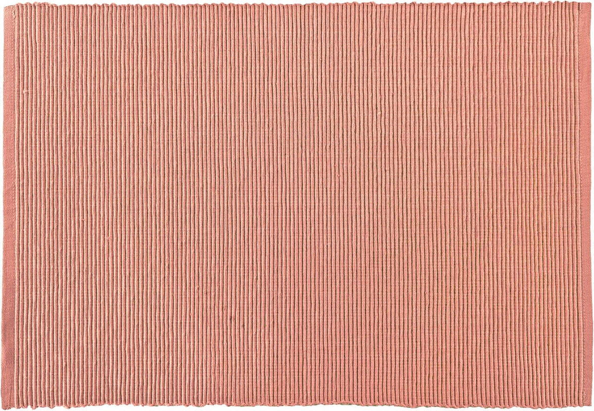 100% Cotton Ribbed Placemats - Set of 4-13 x 19 Inches - Peach - Everyday Cloth Table Mats - Thick Construction, Washable & Reusable Cloth Place Mats