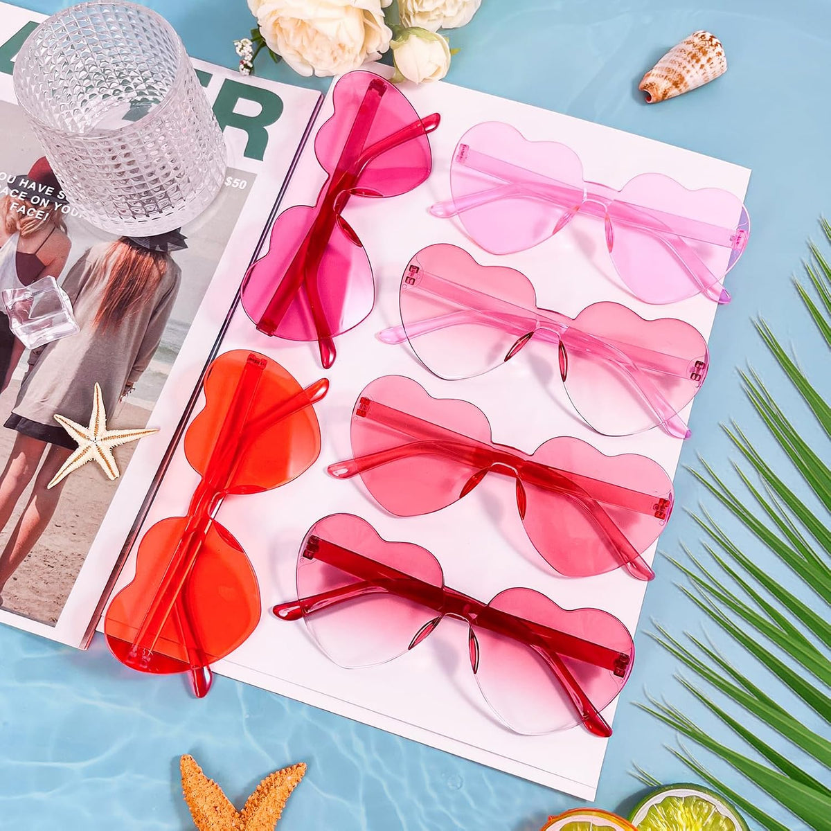 14/42 Pack Heart Sunglasses for Women, Fun Cute Rimless Transparent Candy Color Heart Glasses Party Favors