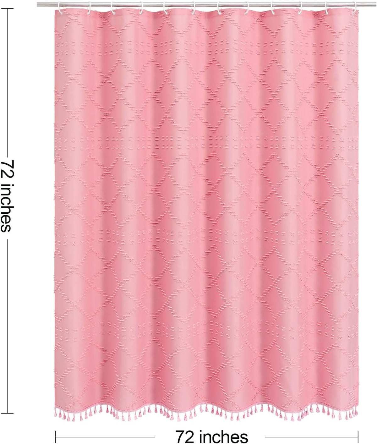 Pink Boho Woven Fabric Shower Curtain with Tassel 72 x 72, Tufted Textured