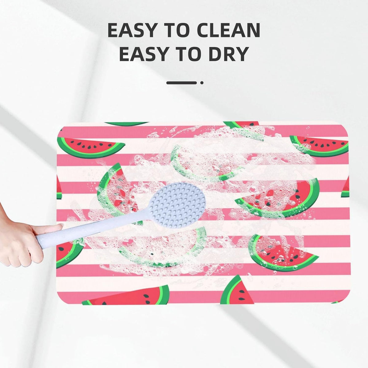 Pink Watermelon Stripes Print Absorbent Bath Mat Non Slip Washable Doormat 19.7x31.5 in Quick Dry Shower Mat Thin Floor Rug for Bathroom Kitchen Entryway
