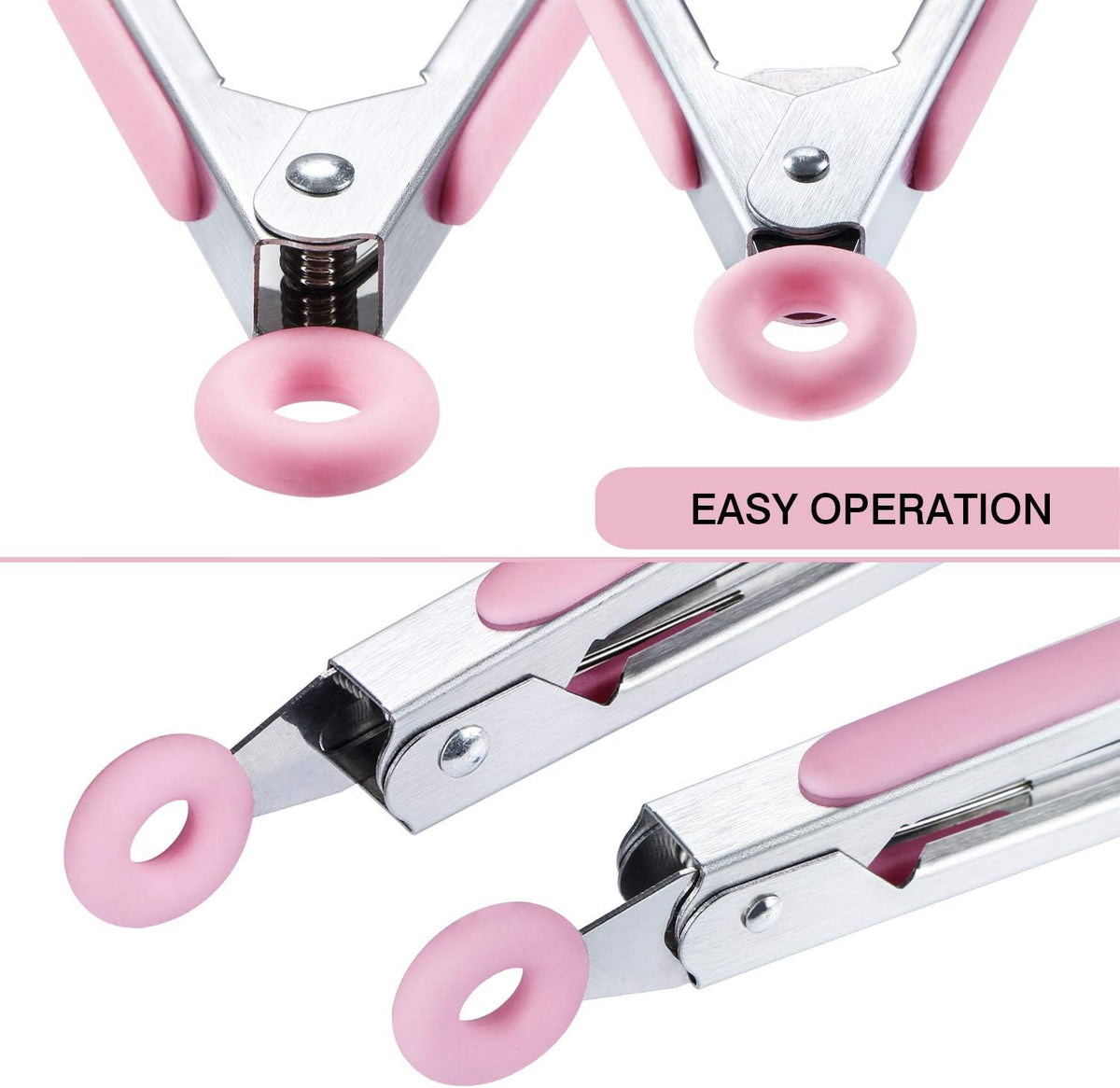 Kitchen Food Tongs - 7" Mini Silicone Serving Tongs - Set of 3 (Pink)