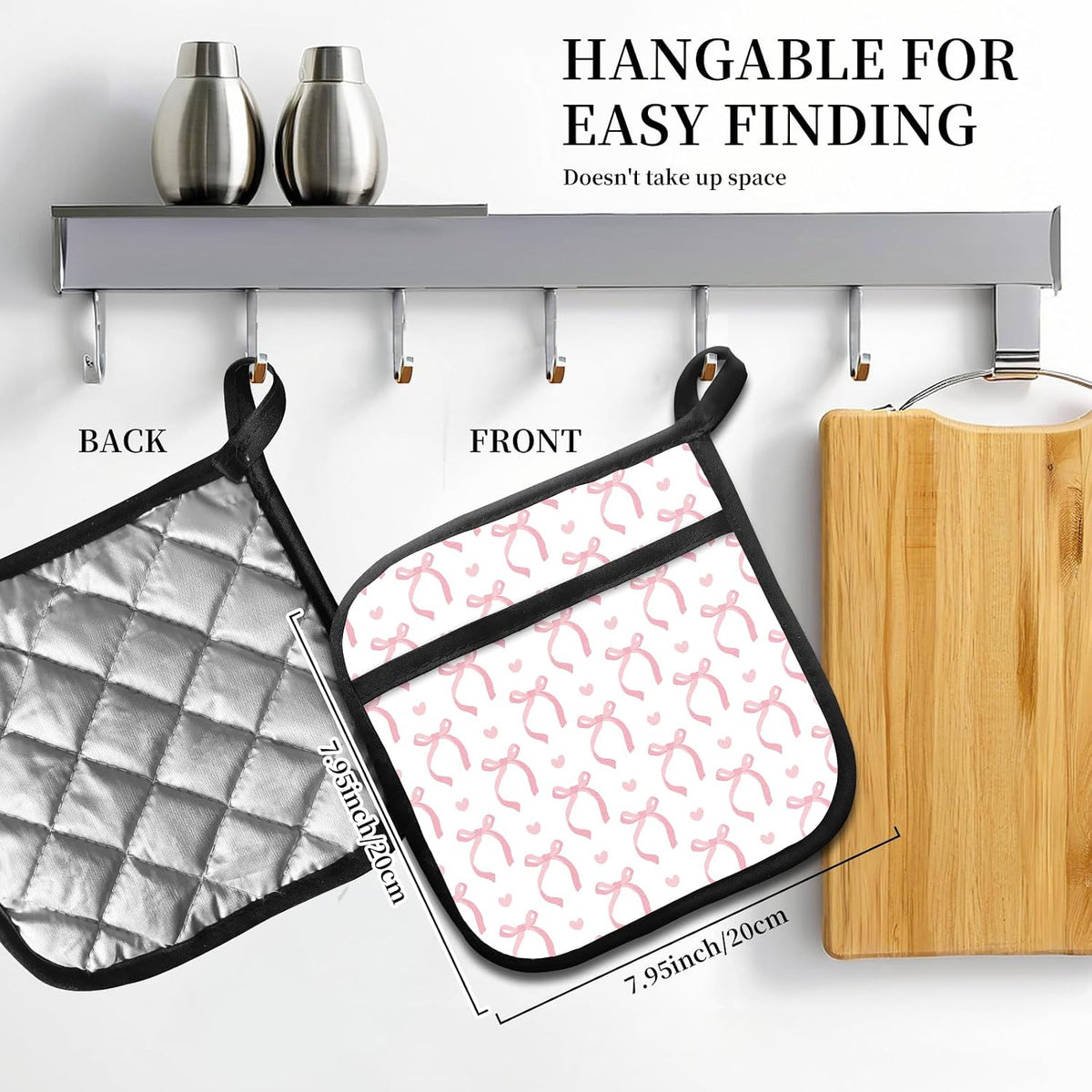 2 Pack Pot Holders for Kitchen Clearance, Cute Hot Pads, Funny Oven Pot Holders, Potholders Sets for Kitchen Heat Resistant Cute Pink Bowties