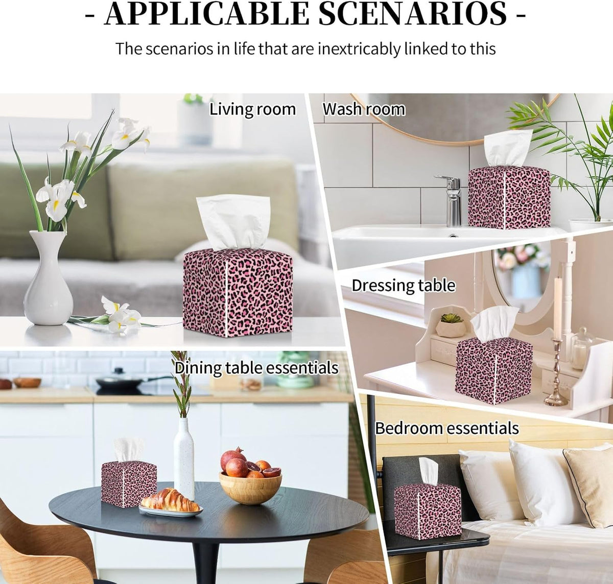 Trendy Pink Leopard Cute Print Tissue Box Cover Square Modern Decorative Tissue Box Holder, Cute Leather Box Cover Car Tissue Holder for Bathroom, Night Stands, Desk, Office Decor