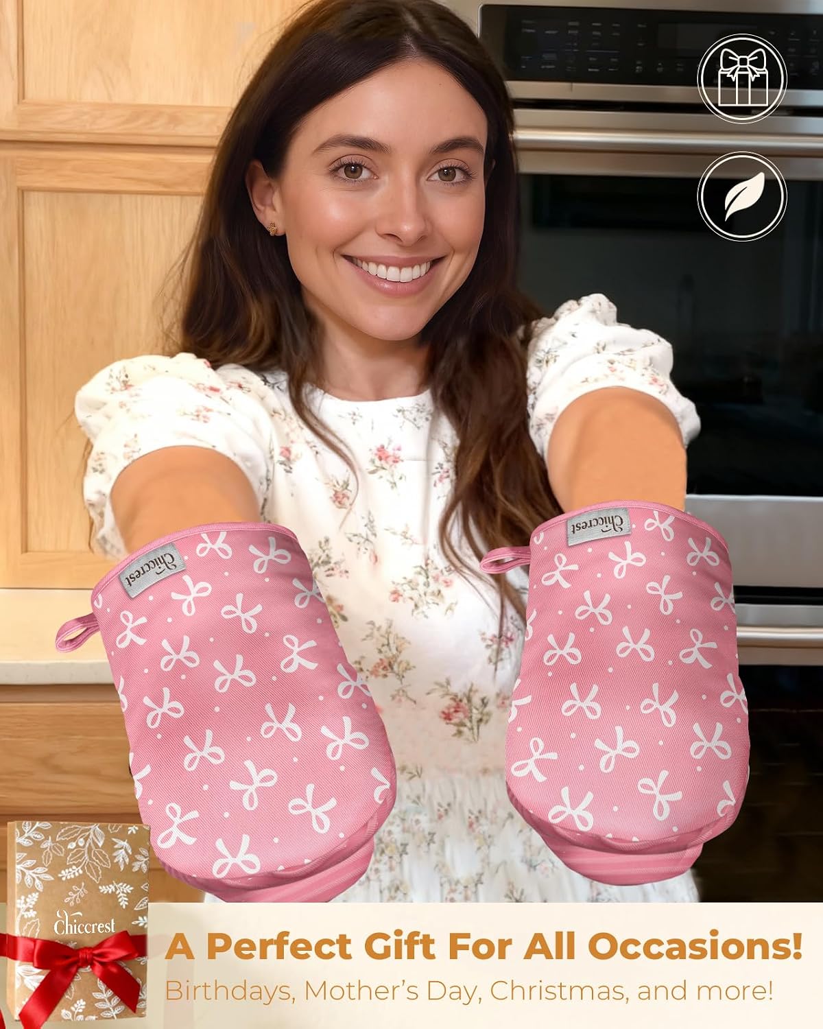 100% Thick Cotton Mini Oven Mitts Silicone Grip Girly Pink Bow