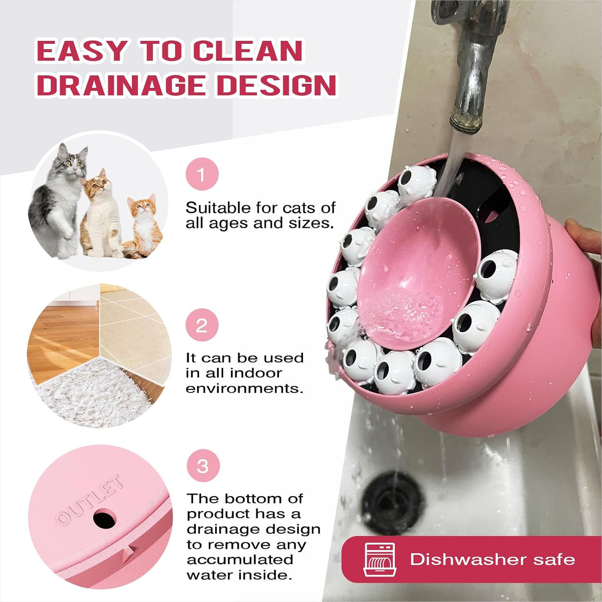 Interactive Cat Puzzle Feeder, Cat Puzzle Toy Treat Dispenser Kitten, Enrichment Toys for Indoor Cats, Slow Feeder Treat Puzzle Toy Cats Stimulation Toys (Pink)