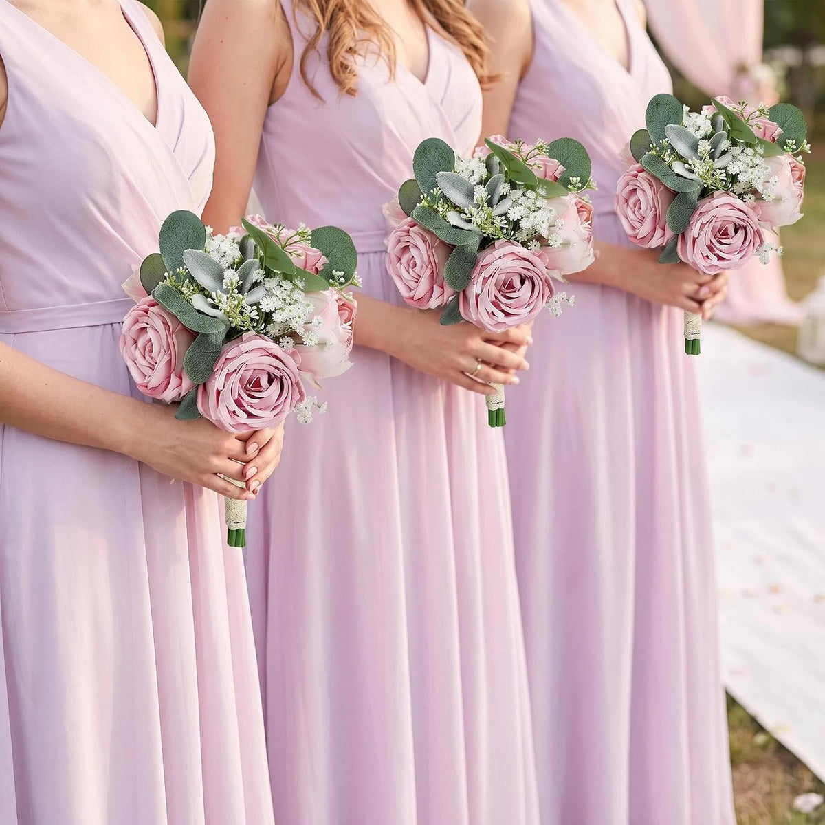 Set of 6 Dusty Pink Peonies & Rose Bridesmaid Bouquets for Wedding Marriage Proposal Bridal Shower Decorations