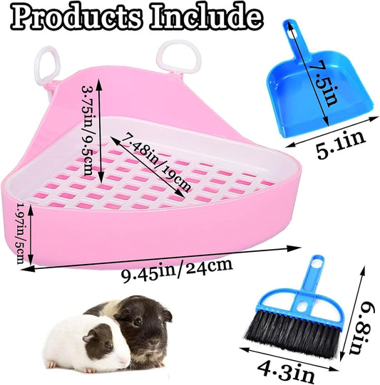 Hamiledyi Guinea Pig Potty Trainer Corner, Small Animals Triangle Plastic Litter Box, Bedding Litter Box Pee Pan Tray Toilet for Hamster Gerbil Bunny Ferret Chinchilla Hedgehog (Pink)