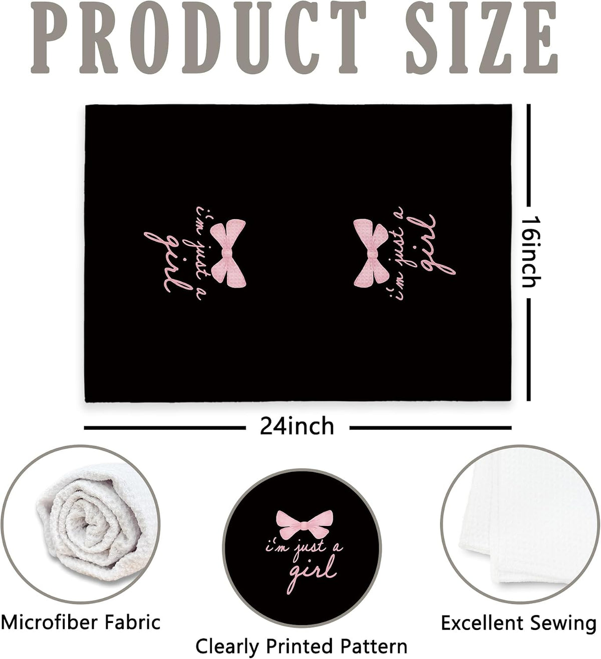 Coquette Trendy Black Pink Bows Kitchen Towels, Coquette Party Decor, Baby Girl Gifts, Girls Room College Dorm Apartment Bathroom Decor Decoration Tea Towels Kitchen Hand Towels 16x24 Inch
