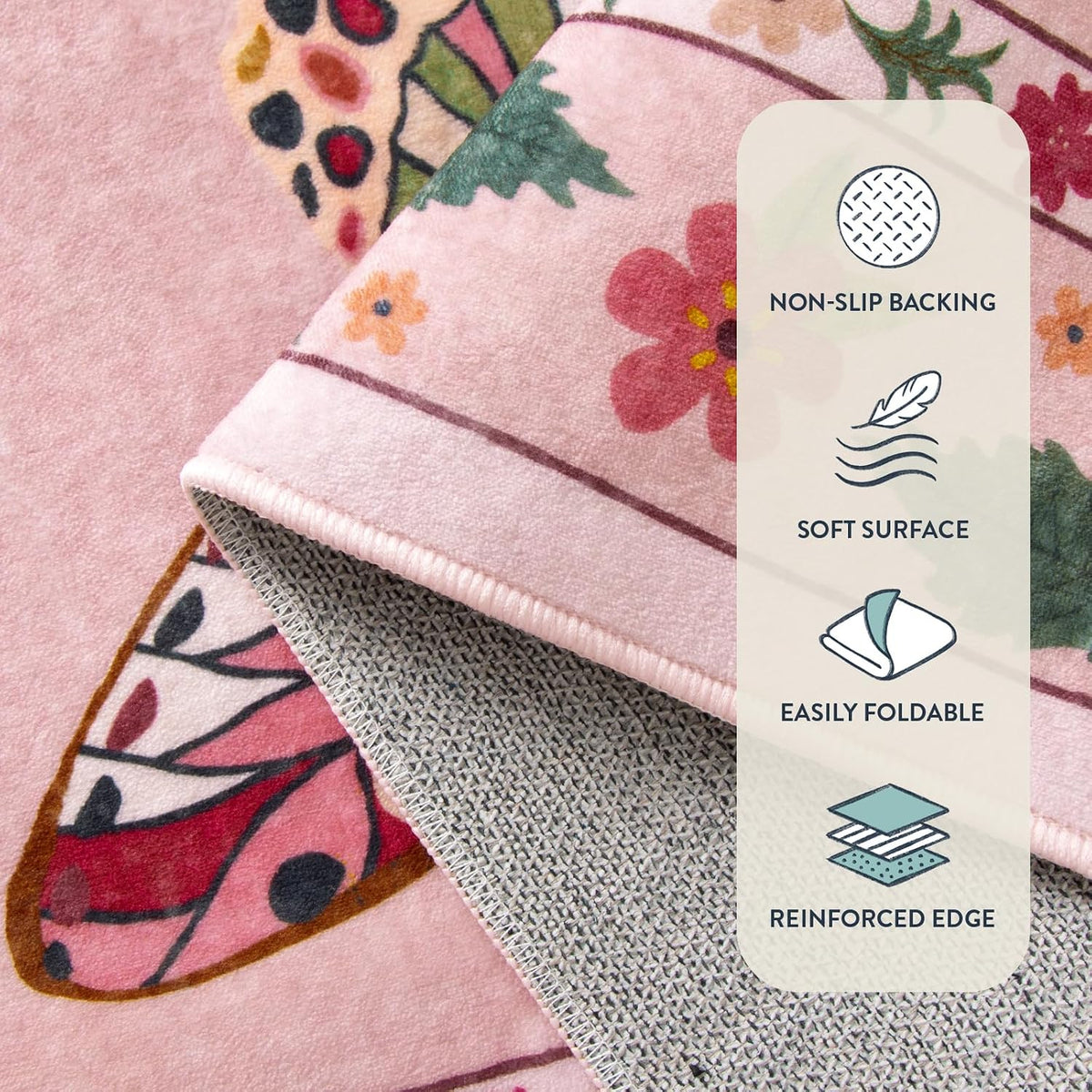 Insect Washable Rugs 5x7, Soft Pink Rugs for Bedroom Girls Nursery
