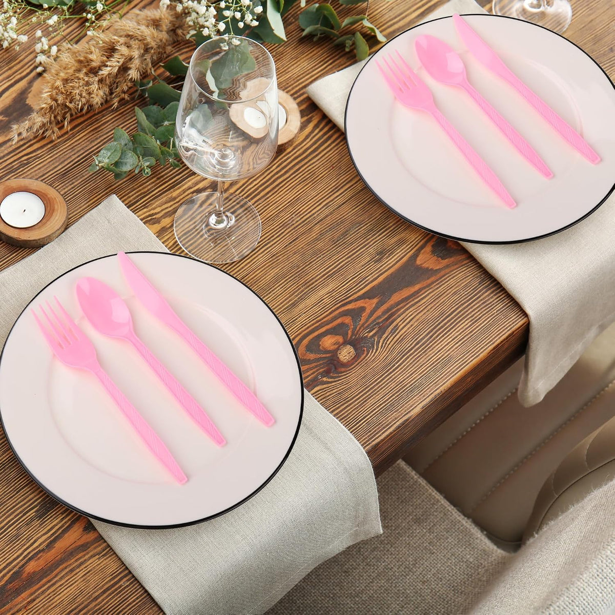 90 Pieces Pink Plastic Cutlery Set