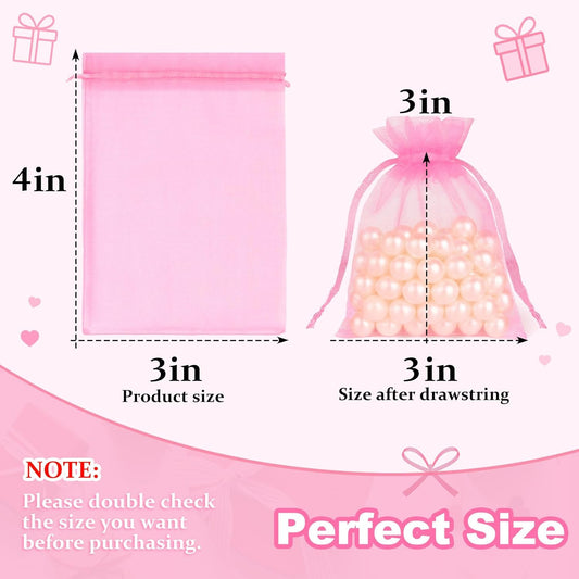 50 Pcs Pink Organza Bags 3x4 In, Small Gift Bags Bulk for Jewelry Candy Soap Makeup Sachet, Cute Mini Mesh Goodie Bag Drawstring for Wedding Baby Shower Party Favors & Graduation Gifts
