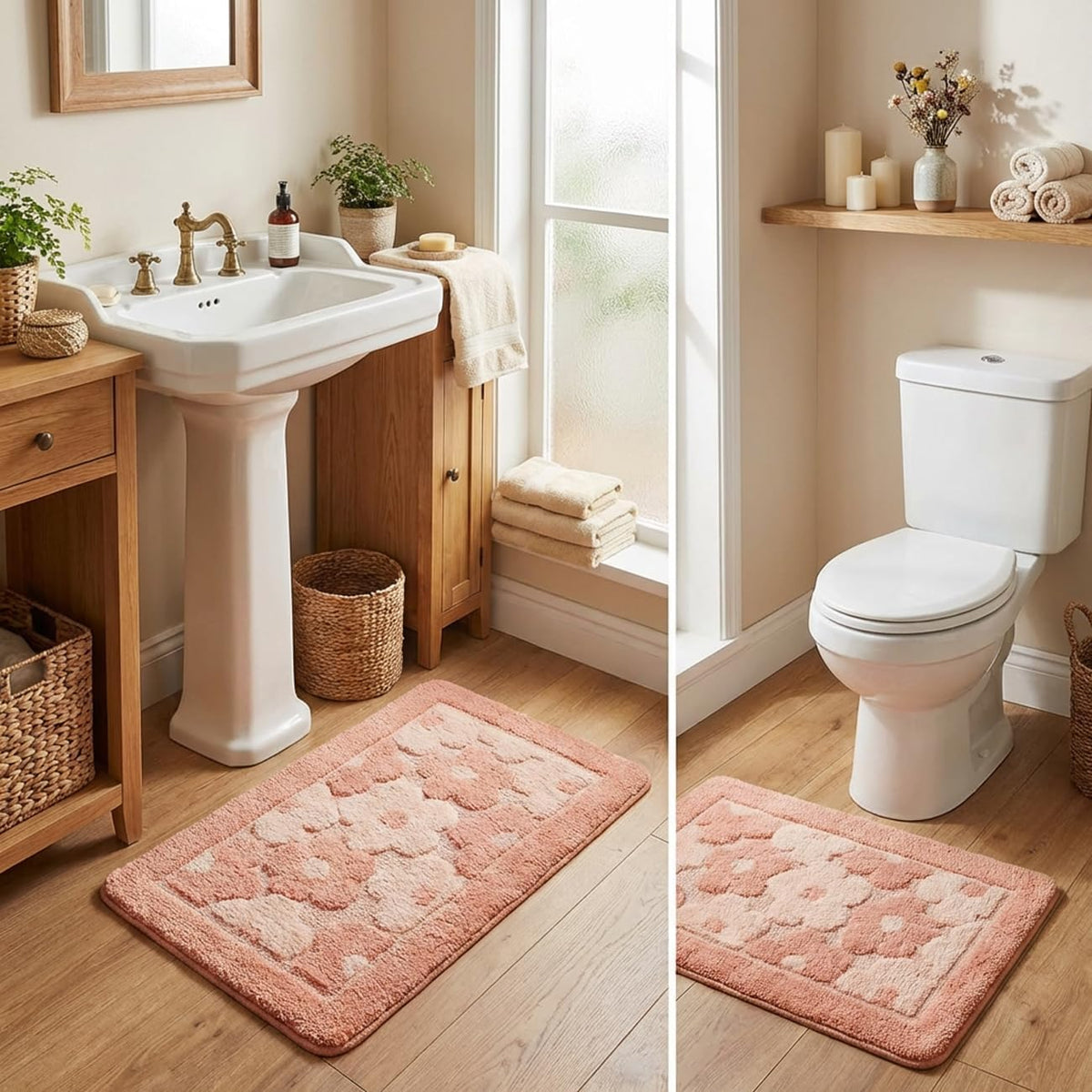 Pink Flower Bath Mat Cute Bathroom Rugs Floral Shower Mat 20" x 32"