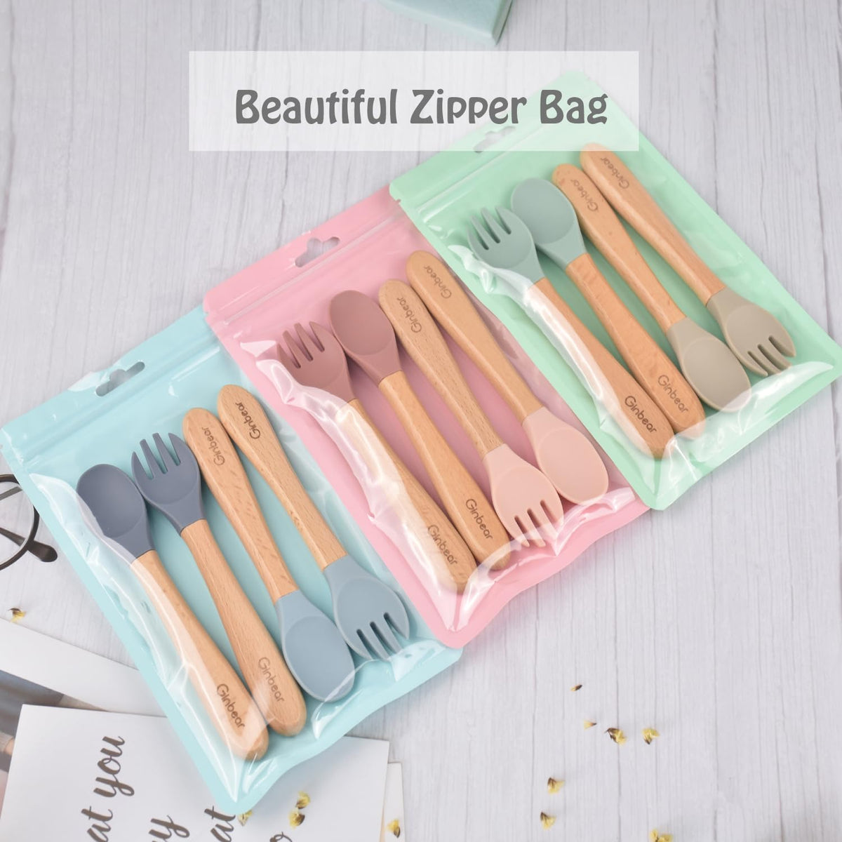 Baby Utensils 12-18 Months 4 Piece Set (Mauve/Pink)