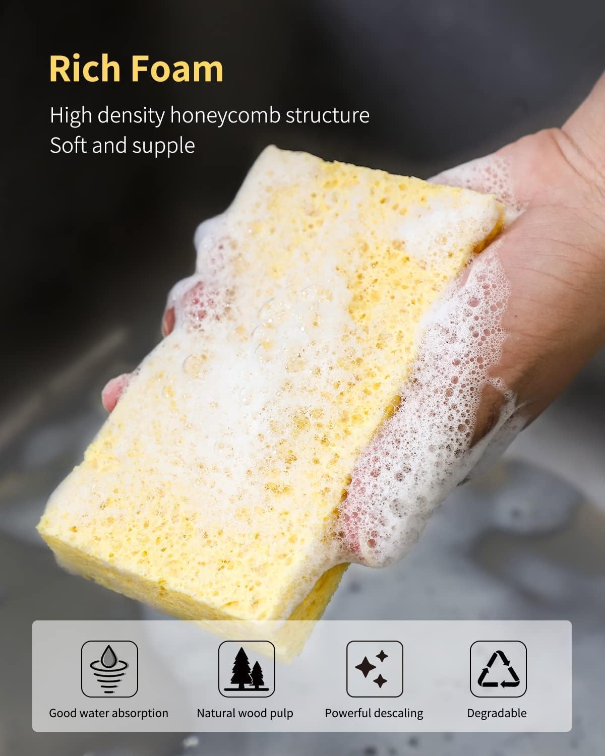 6 Pack Red Cellulose Scrub Sponge Non-Scratch Heavy Duty for Kitchen Eco