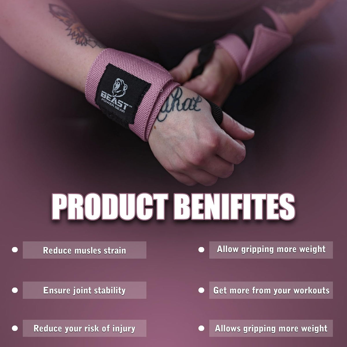 Improved Lifting Support & Stability - Gym Wrist Wraps for Weightlifting 14" Premium Quality Hand Wraps with Thumb Loop - Weight Lifting Wrist Wraps for Pain & Support