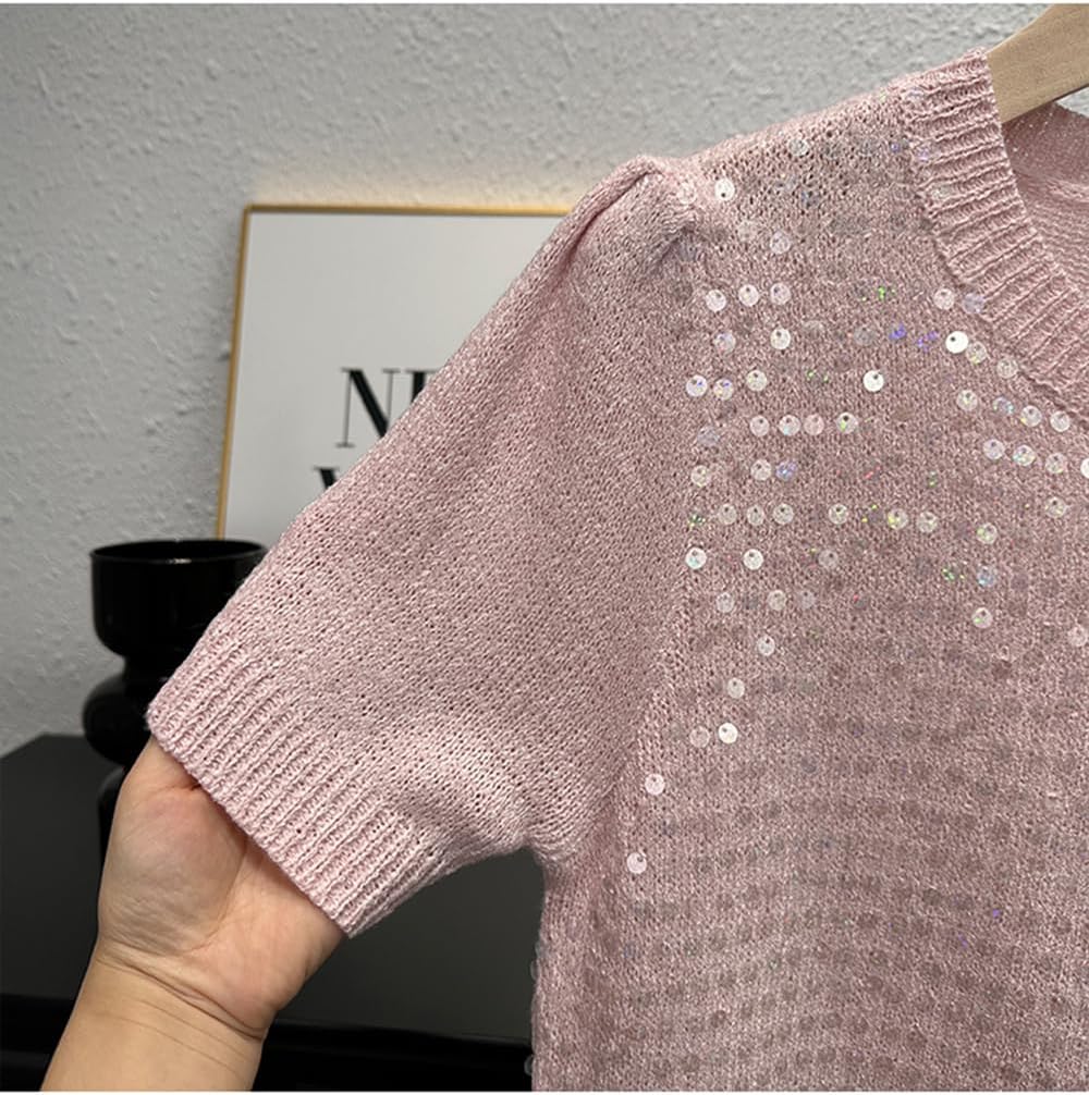 2 Balls Sequin Sparkle Cotton Yarn, Metallic Lurex Sequin Thread Accessories Knit it in Yarn for Knitting and Crocheting 100g (Illusion Pink, L)