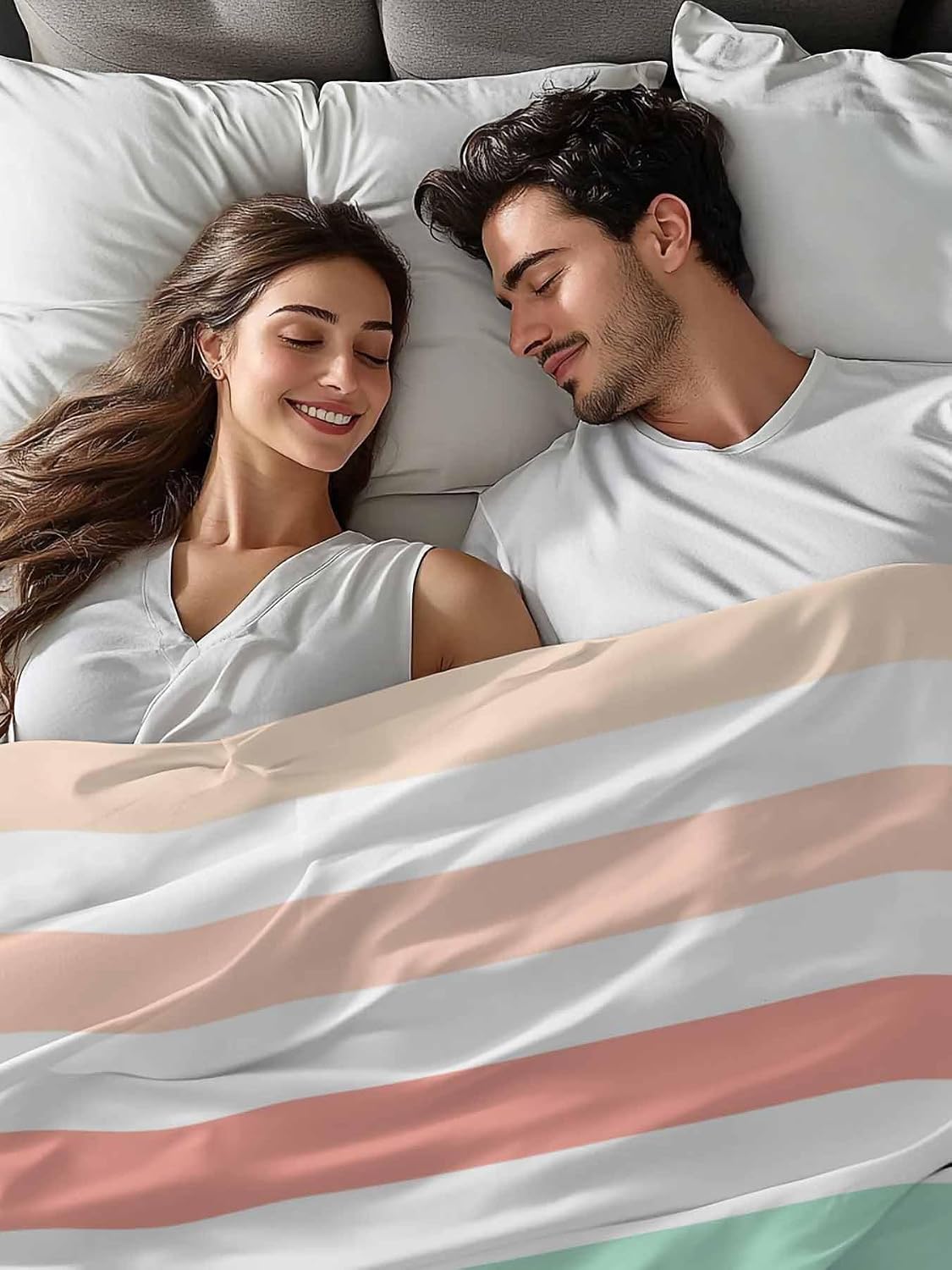 Twin Flat Sheet, Peach Pink Green Ombre Twin Bed Sheets Only, Soft Microfiber Flat Sheet, Farmhouse Stripe Modern Hotel Quality Bedding Top Sheet Bedroom Home Dorm Decor