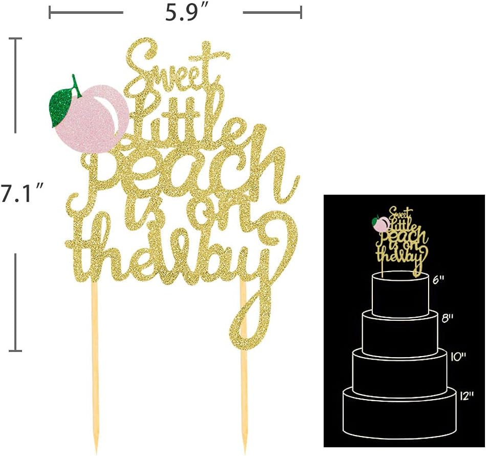 Glitter Peach Cake Topper, Sweet Little Peach is on The Way - Cake Picks for Peach Birthday Party Decorations Baby Shower