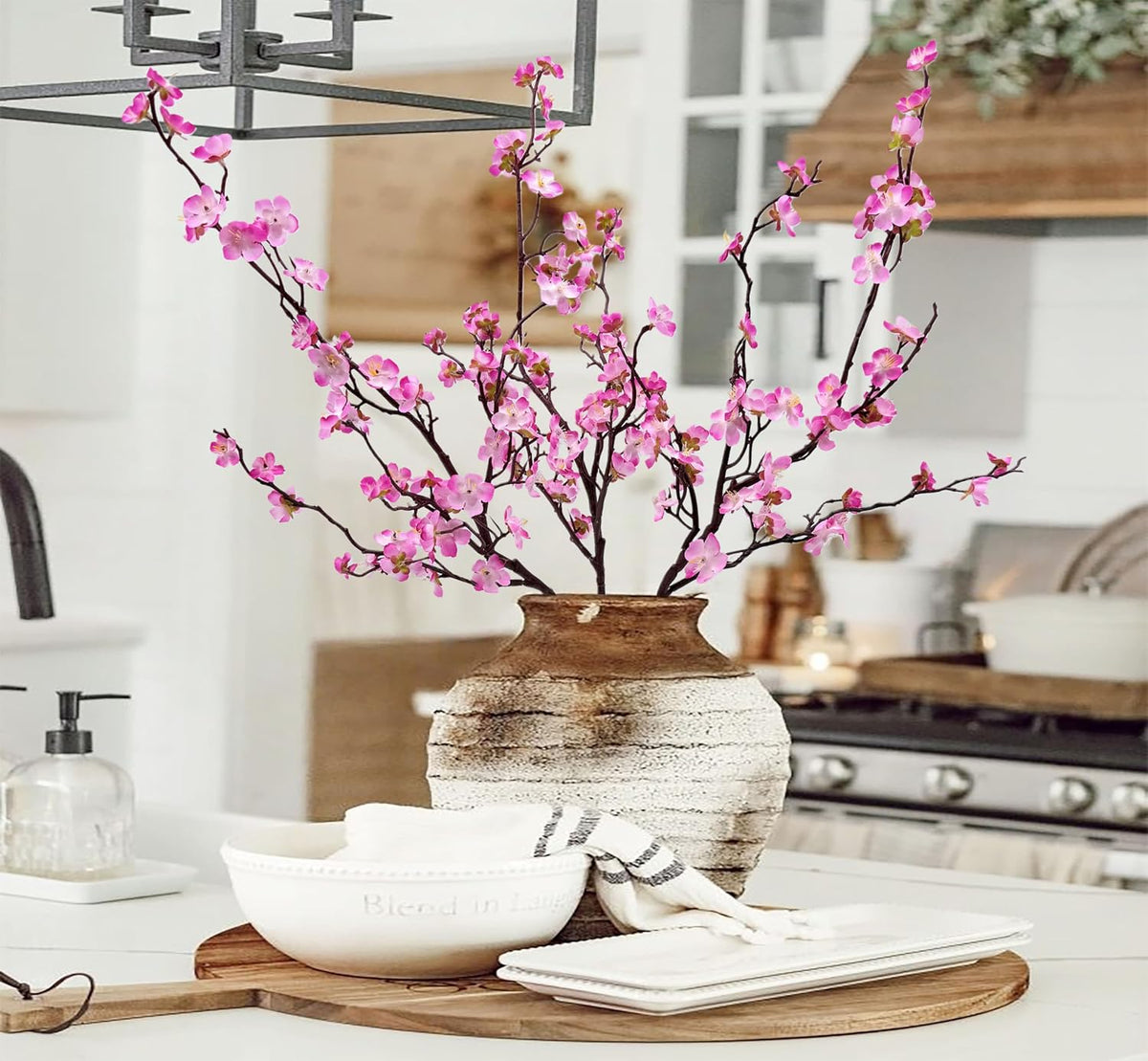 Artificial Plum Blossom Flowers 3pcs Faux Cherry Blossom Flower Silk Peach Flowers Plum Blossom Branches for Spring Summer Decor Home Wedding Party Table Centerpieces(Pink)