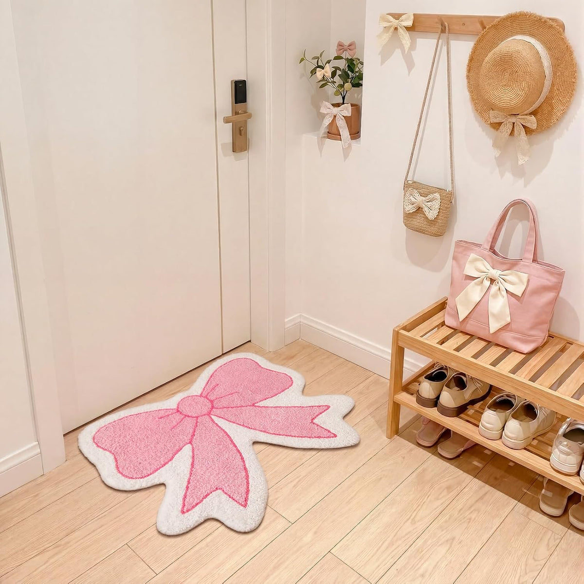 Pink Bow Bathroom Rug, 21" x 28", Pink Cream