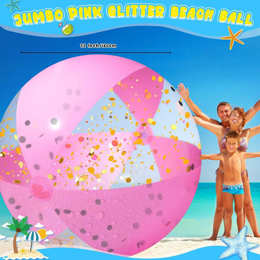 Giant Pink Glitter Inflatable Beach Ball with Repair Tape