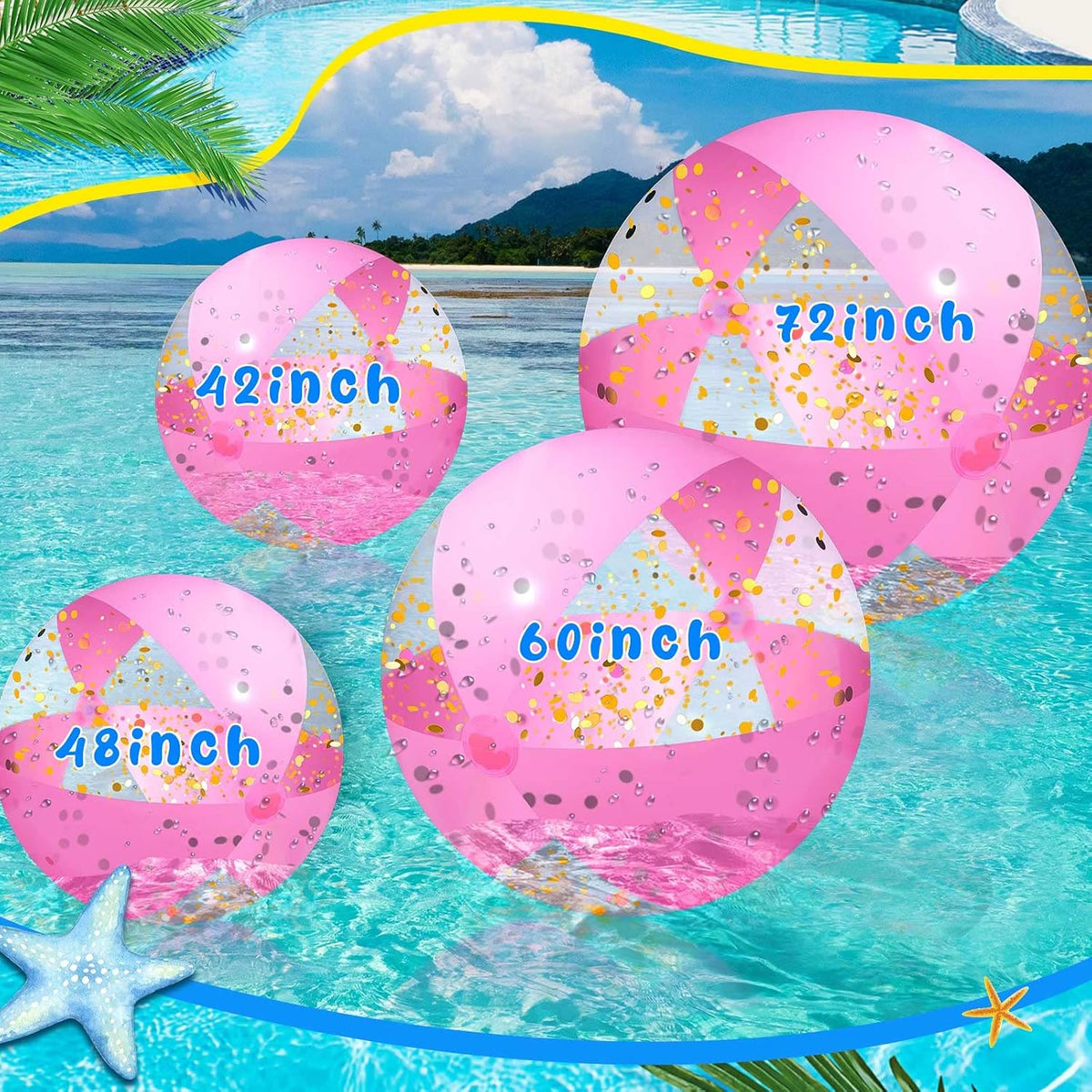Giant Pink Glitter Inflatable Beach Ball with Repair Tape