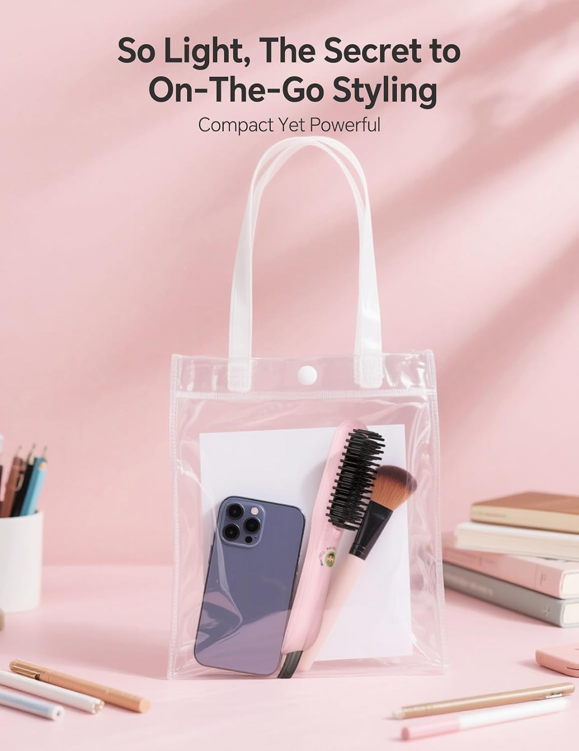 Mini Heated Hair Straightener Brush, Dual Voltage Travel Hot Comb