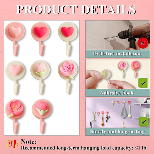 8 Pcs Cute Wall Hooks Adhesive for Hanging Lightweight Items