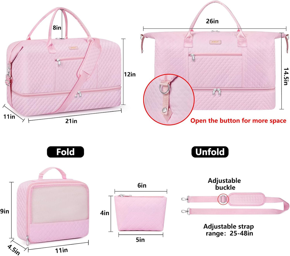 Weekender Bag for Women 21.5" Travel Duffel Large Carry On Bag 3PCS