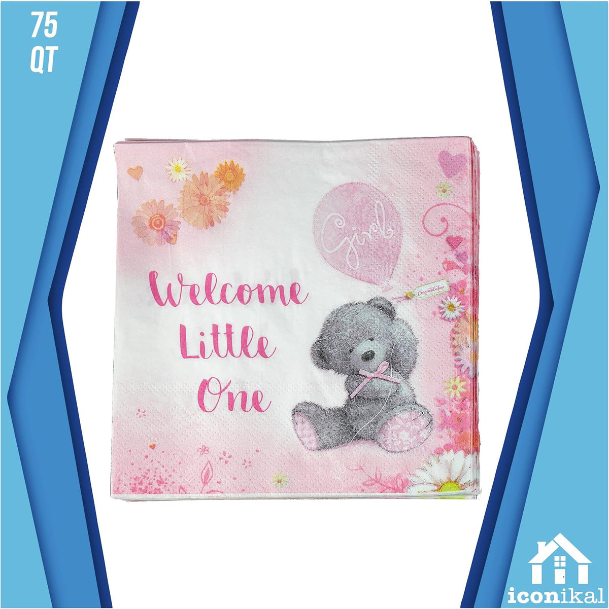 75-Pack Baby Shower Party Napkins Baby Girl Baby Pink Disposable