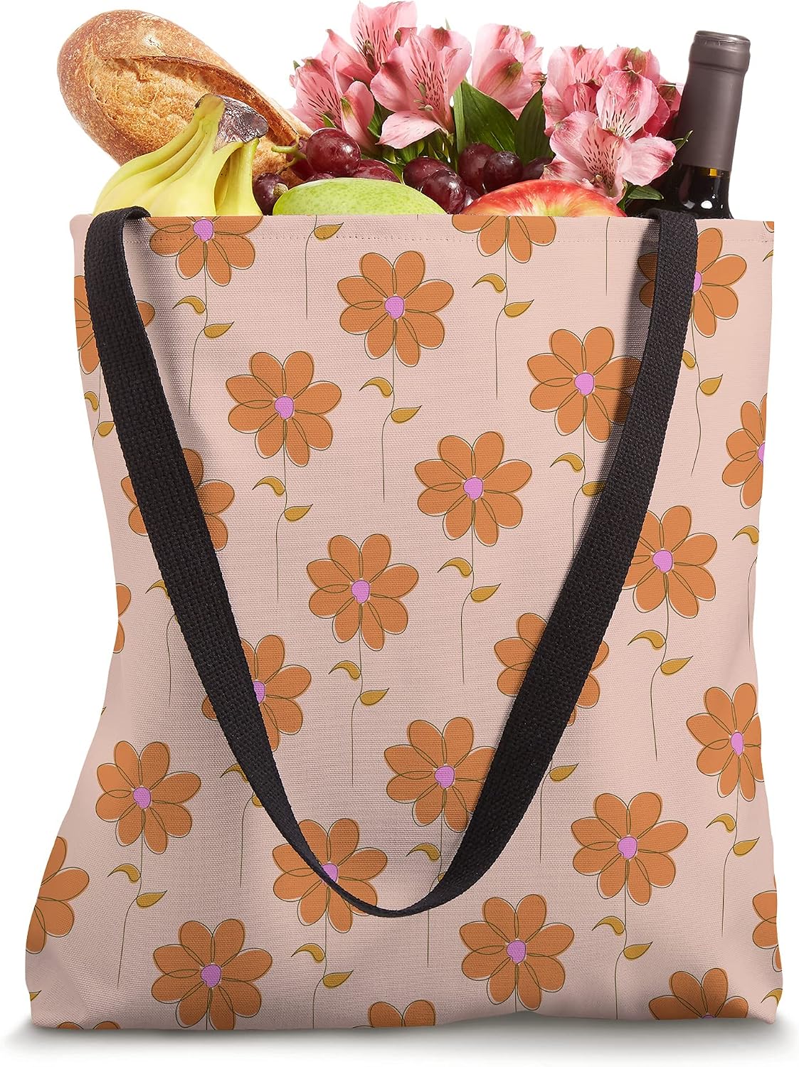 Cute Boho Botanical Flower Pattern Pastel Orange Peach Pink Tote Bag