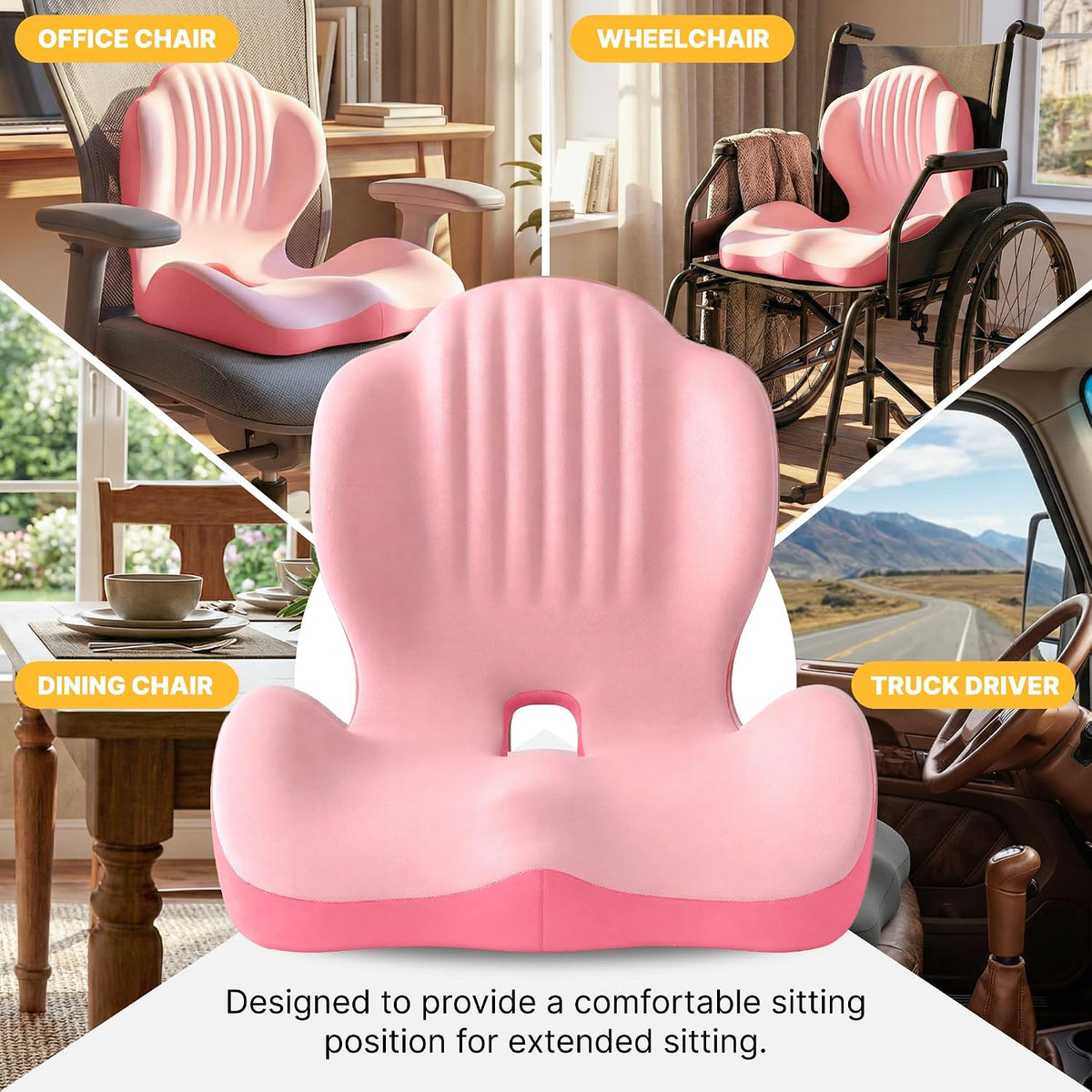 CHANCEE Ergonomic Seat Cushion with L-Shaped Design for Office Chair (Pink)