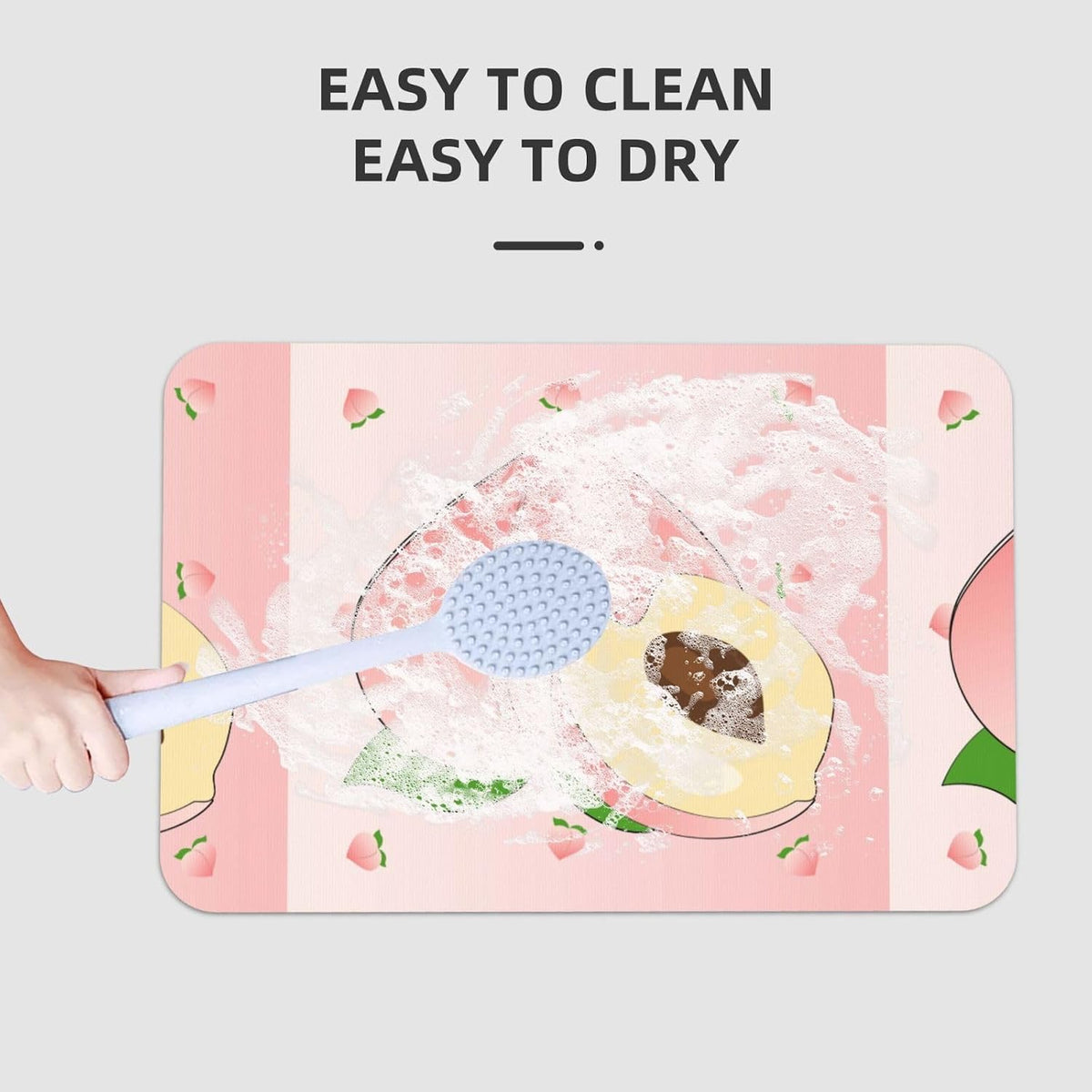 Cartoon Peach Diatomite Bath Mat 15.7x23.6in, FastDry Tech Fabric Nonslip Rubber Backing for Shower