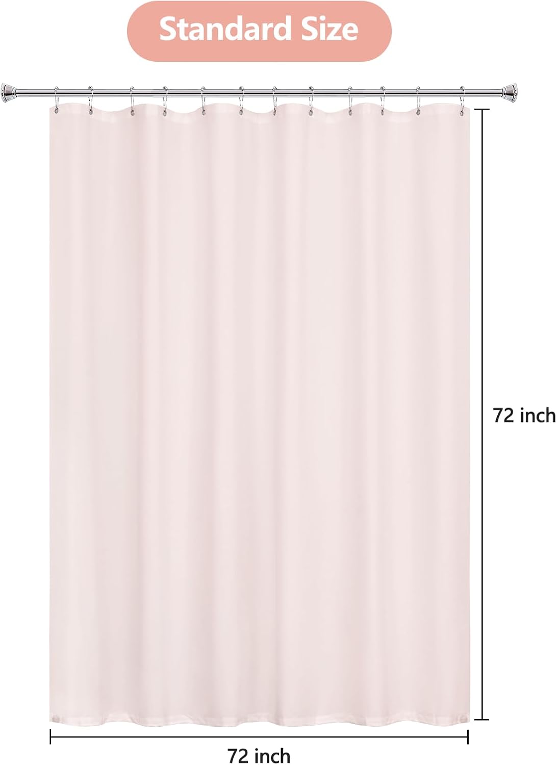Waterproof Soft Microfiber Shower Curtain TPU Backed Lightweight, Baby Pink Fabric Shower Curtain Liner with 2 Large Magnets, 72 x 72 Inch 2 in 1 Hotel Quality Cloth Bathroom Curtain Washable