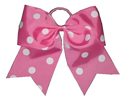 NEW "POLKA-DOT Light Pink" Cheer Bow Pony Tail 7 Inch Girls Hair Cheerleading Practice Football Games Dance Uniform Hairbow Breast Cancer Awareness Pink Out Game Grosgrain Ribbon