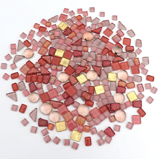 Assorted Pink Irregular Crystal Mosaic Tiles, 9oz Value Pack - Perfect for Art Crafts, Mosaic Making Projects, Home Decor, and More