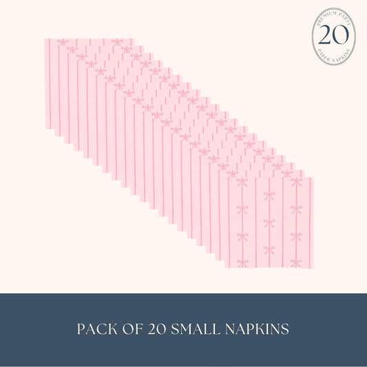 Petal Pink Signature Bow Cocktail Napkins | Disposable Beverage Napkins | Decorative Party Tableware | Baby Shower & Birthday Celebration Supplies | Pack of 20, 5"