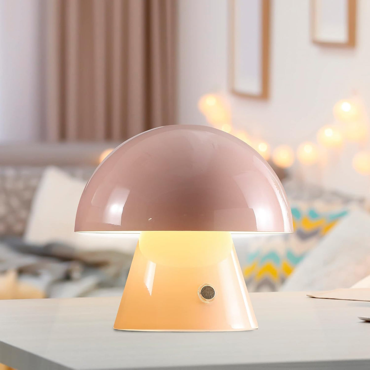 Porcini Mushroom Table Lamp 7" Rechargeable LED, Pink