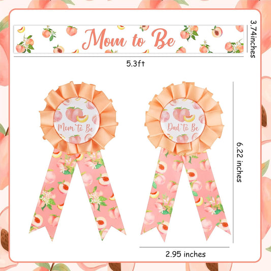 Peach Baby Shower Sash Decorations, Sweet as a Peach Party Favors Mom Dad to Be Button Pins for Girl Summer Fruit Baby Shower Decorations